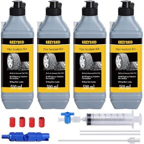 Eazy2hD Tubeless Tire Sealant Kit-4 Pack 17.6 oz No Tubes Tire Repair with Presta Schrader Valve Core Removal Tool for Mountain Bicycle & ATVs UTVs Fix a Flat Tire & Prevent Flat Tires