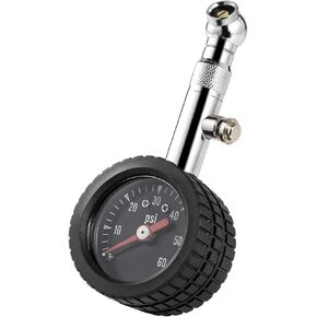 CZC AUTO Heavy Duty Tire Pressure Gauge, ANSI B40.1 Accurate Mechanical Air Gage, Chrome Plated Brass Stem Rotating Single Chuck Dial Wheel Pressure Tester for Motorcycle Bike Car RV Bicycle, 0-60PSI