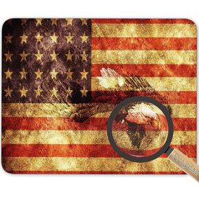 The Vintage Retro Patriotic Bald Eagle with US American Flag Wings Background Mouse Pad, HD Bright Colors Gaming Mouse Pad Custom Design Mat
