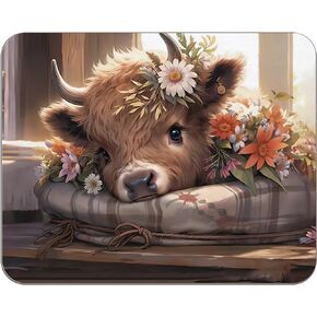 Highland Cow Mouse Pad - Highland Cow Mouse Pads for Desk, Floral Mouse Pad, Highland Cow Mousepad with Non-Slip Rubber Base for Laptop Computer Desktop Keyboard (9.5×7.9 Inch) in Kuwait