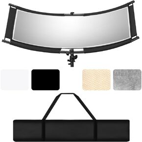 WELLMAKING Clamshell Light Reflector Diffuser with Carrying Bag, 39"×20"/100x50cm Photography Curved Lighting Reflector for Photo Studio Photography & Outdoor Lighting, Black/White/Gold/Silver Colors