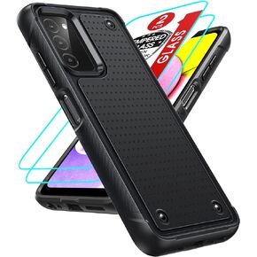LeYi لهاتف Samsung-Galaxy-A03S-Case: حافظة هاتف Samsung AO3S مع [عبوتين] واقيات شاشة من الزجاج المقوى، طبقة مزدوجة من مادة البولي كربونات الصلبة ذات ظهر ناعم لهاتف Samsung A03S (غير مناسبة A03)، أسود