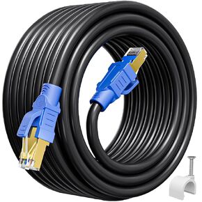 Cat 8 Ethernet Cable 50ft, Indoor&Outdoor, Heavy Duty high Speed 26AWG Internet Network Cable, 40Gbps 2000Mhz RJ45 Shielded LAN Cable, Weatherproof Pure Copper LAN Cable for Modem Gaming, 15 Clips