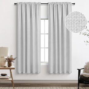 Pitalk Grey Curtains 63 Inch Length Neutral Farmhouse Light Filtering Airy Linen Bedroom Drapes for Window Semi Sheer Short Thick Light Gray Curtain for Dining Room Kids Rod Pocket 2 Panels 52x63