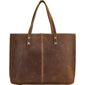 Full Leather Shoulder Tote Bag for Women Large Handbag Work Purse for Men and Women Business Shoulder Bag Vintage Brown Laptop Bag