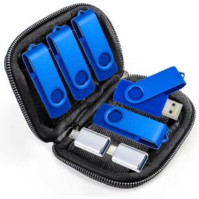 5 Pack 16GB USB Flash Drive with USB C USB Micro Adapters and Case, Thumb Drives Memory Stick for Storage and Backup (Blue) in Kuwait