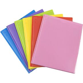 Plastic 3 Hole Punch Folders with 2 Pockets Fits 3 Ring Binder, Assorted Color Plastic File Folders with Clear Front Pocket, Pack of 6