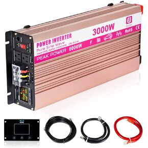 CEJIA Power Inverter 3000W Pure sine Wave ac car Inverter Peak 6000watt 12V DC to 110V 120V AC with led Display,Remote Controller,Dual AC Outlets and 2x2.4A USB Ports for RV,Solar System Emergency