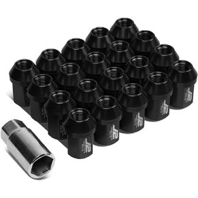 J2 Engineering 7075 Aluminum Black M12 x 1.5 20Pcs L: 35mm Close End Lug Nut w/Socket Adapter