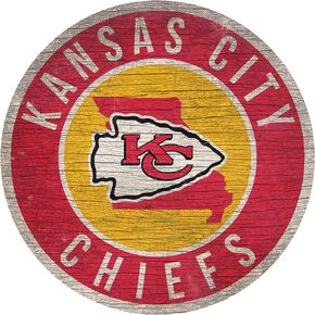 Fan Creations Kansas City Chiefs Wood Sign 12 Inch Round State Design