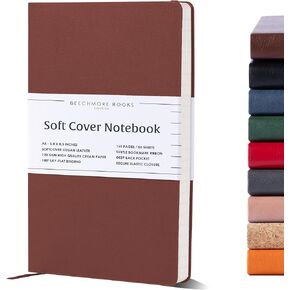 Beechmore Books Ruled Notebook - Premium A5 Journal Softcover Vegan Leather, Thick 120gsm Cream Paper, Professional Lined Notebook in Gift Box, 21 x 15 cm (Beige Cork)