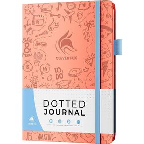 Clever Fox Dotted Journal 2.0 – Compact Planning and Sketching Dot Grid Notebook 120 GSM Thick, No-Bleed Paper – Planner with Pen Loop, Pocket, Ribbons, Stickers A5 - Wine Red