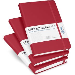 Hardcover A5 Lined Journal Notebooks, 3Packs Journals Bulk for Writing/Work/Note Taking, 200 Pages, Thick Paper, Smooth PU Leather, Inner Pocket, 8.4 x 5.8 inch(Black)