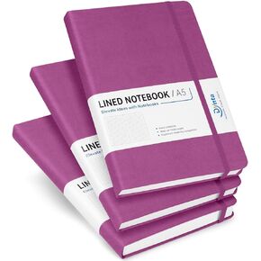Hardcover A5 Lined Journal Notebooks, 3Packs Journals Bulk for Writing/Work/Note Taking, 200 Pages, Thick Paper, Smooth PU Leather, Inner Pocket, 8.4 x 5.8 inch(Black)