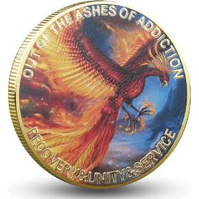 Phoenix in Flames Sobriety Chip Rising from Addiction with Strength AA Medallion Recovery Challenge Coin