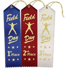 RibbonsNow Field Day Ribbons – 45 Pack: 15 Each 1st - 2nd - 3rd Place Ribbons with Card & String