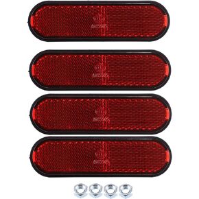 X AUTOHAUX 4 Pcs M6x1.0 Red Plastic Universal Rectangular Screw Mount Reflective Warning Reflector with Nut for Motorcycle Bike