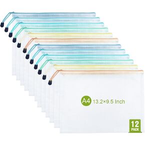 12-Pack A4 Size Mesh Zipper Pouch Bags with Lanyard Design | Perfect for Organizing & Protecting Documents and Items | Waterproof Zip Bags for Storage | Comes in 6 Vibrant Colors in Kuwait