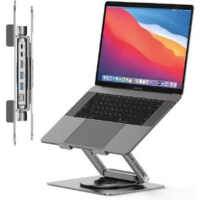 TobenONE USB C Laptop Docking Station Stand for MacBook Pro/Air/Dell/HP/Surface/Lenovo, Detachable USB C Hub, 4K HDMI, 2 USB 3.0, RJ45, PD 3.0, Universal Laptop Dock with 360 Rotating Base Grey