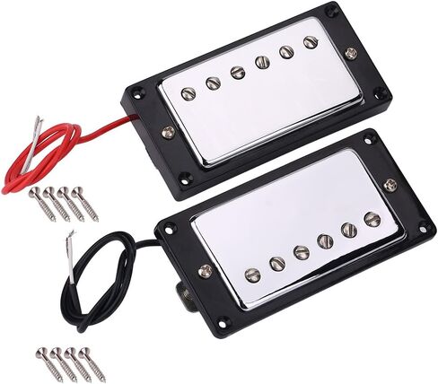 Guitar Humbucker Pickups Set, Guitar Parts Replacement Set, Bridge Neck Chrome Humbucker Pickup Set with Mounting Screws for LP Guitars in Kuwait