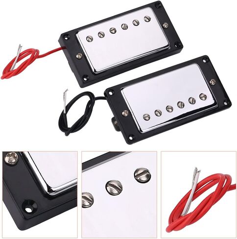 Guitar Humbucker Pickups Set, Guitar Parts Replacement Set, Bridge Neck Chrome Humbucker Pickup Set with Mounting Screws for LP Guitars in Kuwait