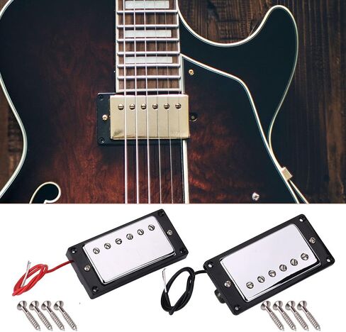 Guitar Humbucker Pickups Set, Guitar Parts Replacement Set, Bridge Neck Chrome Humbucker Pickup Set with Mounting Screws for LP Guitars in Kuwait