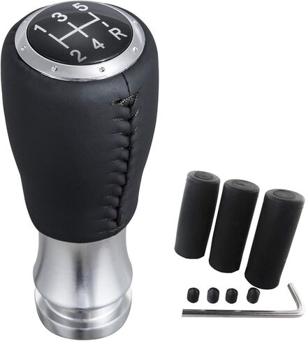Arenbel 5 Speed Gear Shifter Stick Handle Black Stitched Leather MT Shift Lever Knob Replacement Fit Most Manual Cars in Saudi Arabia