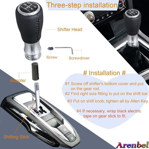 Arenbel 5 Speed Gear Shifter Stick Handle Black Stitched Leather MT Shift Lever Knob Replacement Fit Most Manual Cars in Saudi Arabia