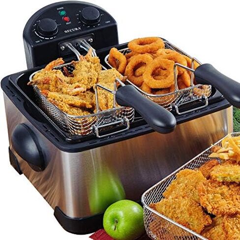 Secura 4 Liters / 17-Cup Stainless-Steel 1700-Watt Electric Deep Fryer with Timer Free Extra Odor Filter, Triple Basket, 4.5 Quarts, Silver in Kuwait