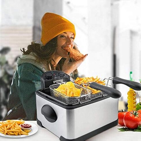 Secura 4 Liters / 17-Cup Stainless-Steel 1700-Watt Electric Deep Fryer with Timer Free Extra Odor Filter, Triple Basket, 4.5 Quarts, Silver in Kuwait