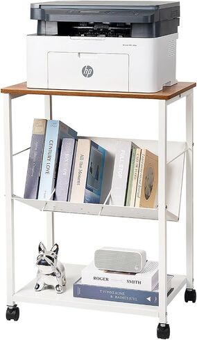 Printer Stand with Storage Shelf,3-Tier Mobile Printer Table with Wheels,Wood Printer Cart for Media Player Scanner Files Books,Printer Shelf for Home Office Storage and Organization (White) in Saudi Arabia