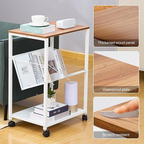 Printer Stand with Storage Shelf,3-Tier Mobile Printer Table with Wheels,Wood Printer Cart for Media Player Scanner Files Books,Printer Shelf for Home Office Storage and Organization (White) in Saudi Arabia