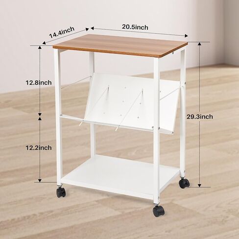 Printer Stand with Storage Shelf,3-Tier Mobile Printer Table with Wheels,Wood Printer Cart for Media Player Scanner Files Books,Printer Shelf for Home Office Storage and Organization (White) in Saudi Arabia