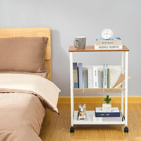 Printer Stand with Storage Shelf,3-Tier Mobile Printer Table with Wheels,Wood Printer Cart for Media Player Scanner Files Books,Printer Shelf for Home Office Storage and Organization (White) in Saudi Arabia