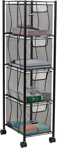 Mind Reader Rolling Cabinet with Drawers, Desk Art Supply Organizer, Storage, Kitchen, Metal Mesh, 8"L x 11"W x 31.5"H, Black in Saudi Arabia