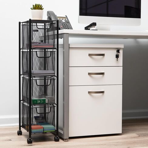 Mind Reader Rolling Cabinet with Drawers, Desk Art Supply Organizer, Storage, Kitchen, Metal Mesh, 8"L x 11"W x 31.5"H, Black in Saudi Arabia