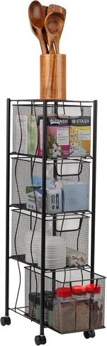 Mind Reader Rolling Cabinet with Drawers, Desk Art Supply Organizer, Storage, Kitchen, Metal Mesh, 8"L x 11"W x 31.5"H, Black in Saudi Arabia