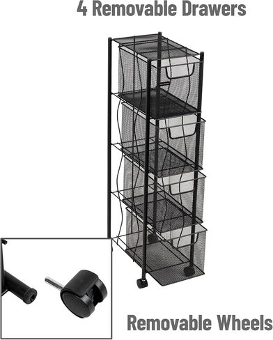 Mind Reader Rolling Cabinet with Drawers, Desk Art Supply Organizer, Storage, Kitchen, Metal Mesh, 8"L x 11"W x 31.5"H, Black in Saudi Arabia