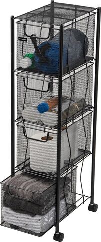 Mind Reader Rolling Cabinet with Drawers, Desk Art Supply Organizer, Storage, Kitchen, Metal Mesh, 8"L x 11"W x 31.5"H, Black in Saudi Arabia