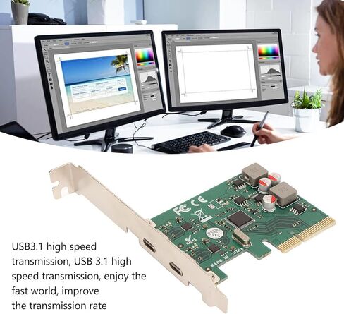 بطاقة توسيع PCI E إلى USB3.1، بطاقة توسيع PCI Express 4X إلى USB 3.1 الجيل الثاني بسرعة نقل سريعة 10 جيجابت في الثانية ومنفذين بطاقة توسيع من النوع C للمكتب المنزلي in Saudi Arabia