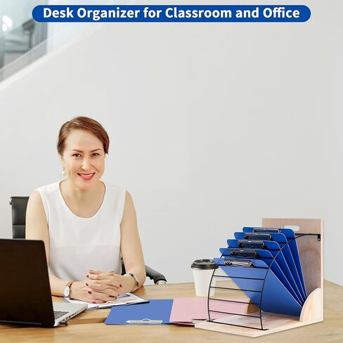 حامل حافظة من Yeshine، رف منظم للحافظة للفصول الدراسية، حامل تخزين لوحي محمول من الخشب والمعدن لمكتب المدرسة والمكتب، سهل التجميع، قم بتحويل مساحة العمل الخاصة بك in Kuwait