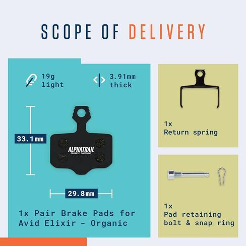 وسادات فرامل قرص MTB - متوافقة مع فرامل Avid، SRAM Elixir Level Rival AXS I الراتنج I 1 زوج I وسادات فرامل الأداء I لMTB والدراجات الإلكترونية I متوافقة بنسبة 100% مع SRAM Level T، Avid Elixir in Kuwait