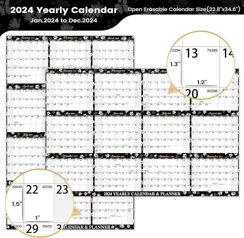 تقويم المسح الجاف 2024-2024 تقويم الحائط السنوي، يناير 2024 - ديسمبر 2024، 34.8 × 22.8 بوصة، تقويم سنوي مطوي 2024، تقويم حائط قابل للمسح، ذو وجهين in Kuwait