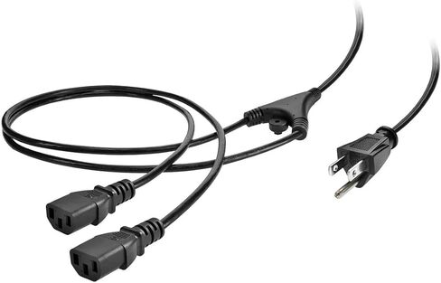 موزع سلك طاقة مونوبرايس - NEMA 5-15P to 2X IEC 60320 C13، 10 أمبير، 1250 واط، SVT، 18AWG، 6 أقدام، أسود in Saudi Arabia