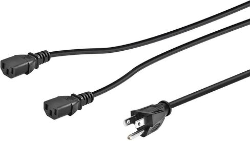 موزع سلك طاقة مونوبرايس - NEMA 5-15P to 2X IEC 60320 C13، 10 أمبير، 1250 واط، SVT، 18AWG، 6 أقدام، أسود in Saudi Arabia