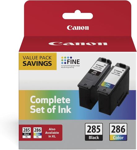 Canon® PG-285 أسود/CL-286 خراطيش حبر ثلاثية الألوان ذات إنتاجية قياسية، عبوة من قطعتين، 6197C004 in Saudi Arabia