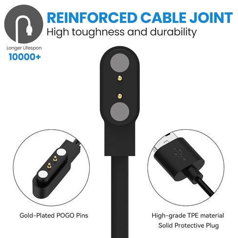 شاحن ساعة ذكية مغناطيسي 2 دبوس مخصص لشاحن ساعة KEEPONFIT ID Sport01 بطول 1.6 قدم USB كابل شحن مغناطيسي مرن لشاحن بديل KEEPONFIT ID Sport01 (أسود وأبيض) in Saudi Arabia