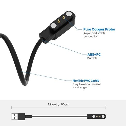 شاحن ساعة ذكية مغناطيسي 2 دبوس مخصص لشاحن ساعة KEEPONFIT ID Sport01 بطول 1.6 قدم USB كابل شحن مغناطيسي مرن لشاحن بديل KEEPONFIT ID Sport01 (أسود وأبيض) in Saudi Arabia