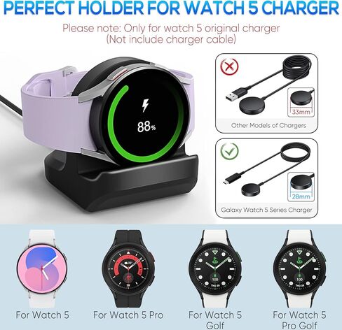 حامل مكون من قطعتين متوافق مع ساعة Samsung Galaxy Watch 6/6 Classic/Galaxy Watch 5 Pro / 5 شاحن، حامل شاحن سيليكون غير قابل للانزلاق مع فتحة إدارة الكابلات لساعة Galaxy Watch 5 40 مم/44 مم، ساعة 5 Pro in Kuwait