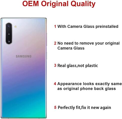 بديل الزجاج الخلفي الخلفي لهاتف Samsung Galaxy Note 10 مقاس 6.3 بوصة مع مجموعة أدوات إصلاح ولاصق مثبت مسبقًا (Aura Glow) in Saudi Arabia